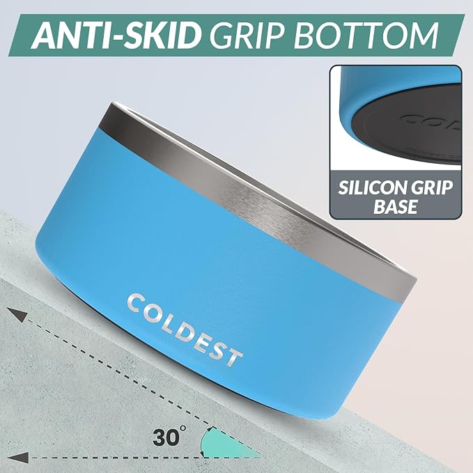 Coldest Dog Bowl - Anti Rust Metal, Non Slip, 3 Layers Insulated Stainless Steel Dog Bowls - Spill Proof & Heavy Duty - Water Bowl for Dogs, Cats & Pets, Dish Washer Safe (200 oz, Celestial Blue)
