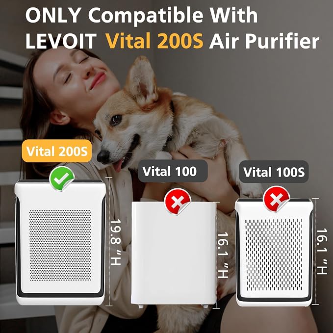 Vital 200S Smoke Replacement Filter for LEVOIT Vital 200S-P Air Purifier | 3-in-1 Smoke Remover High-Efficiency Activated Carbon Filter, Vital 200S-RF-SR Filter for Smoke, Pet Odors, Pollen, 2 Pack