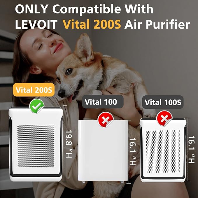 Vital 200S Replacement Filter for LEVOIT Vital 200S-P Air Purifier | High-Efficiency Activated Carbon, Vital 200S-RF for Pet Odors, Smoke, Pollen, LRF-V201-WUS, 2 Pack, White