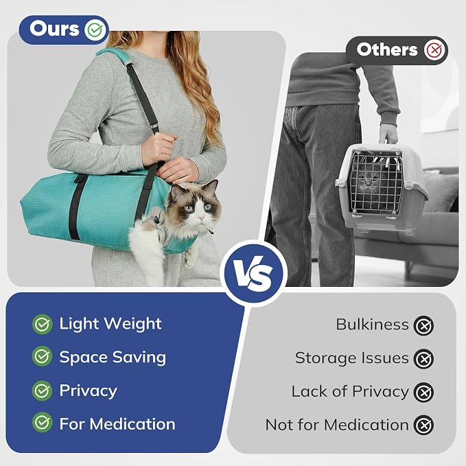 Cat Carrier Pouch, Soft Cat Grooming Restraint Bag for Vet Visits, Nail Trimming,Dental Care & Medication, Comfortable Cats Carry Bag with Bottom Support for Car Travel,Green L(8-15lbs)