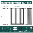 keny 29.7"-51.5" Extra Wide Baby Gate for Stairs, Easy Walk Thru Dog Gate | 21.1" Large Opening Door, Pressured Mounted No Drilling Pet Gate, 30" Tall, Black