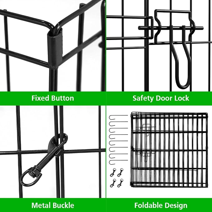 Puppy Pet Playpen 8 Panel 24 Inch Indoor Outdoor Metal Portable Folding Animal Exercise Dog Fence Ideal for Pet Animals Dog Cat Rabbit Breed Puppy (24" x 24" x 8) | Rustproof 8-panel metal playpen with door folds flat, sets up tool-free, and forms mult...