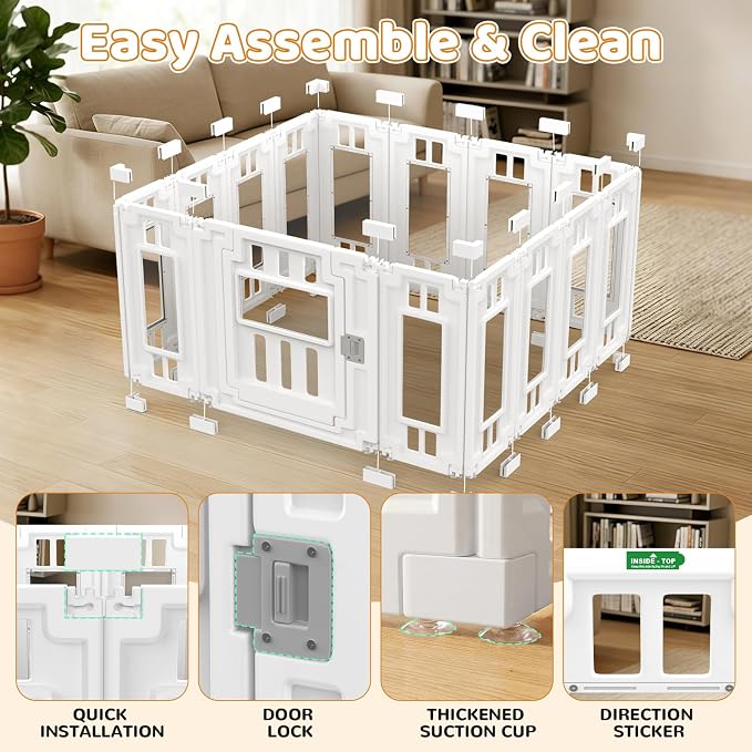 Clear Acrylic Dog Playpen for Indoor Puppy with HDPE, 15 Panels (47"x47") | Tool-Free Indoor Pet Fence, Large Clear Puppy Playpen with Suction Cup, Transparent Enclosure for Small Dogs Cats Bunnies