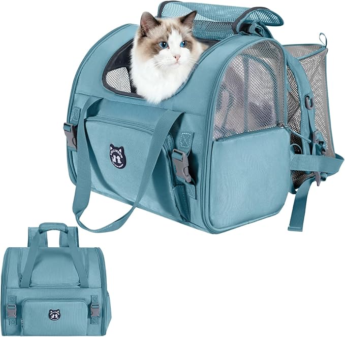 Lollimeow Expandable Cat Carrier Backpack for Large Cats - Airline Approved Pet Carrier Backpack for Small Dogs, Hiking & Travel, Waterproof with Breathable Mesh, 14lbs Capacity (Polar Blue, Standard)