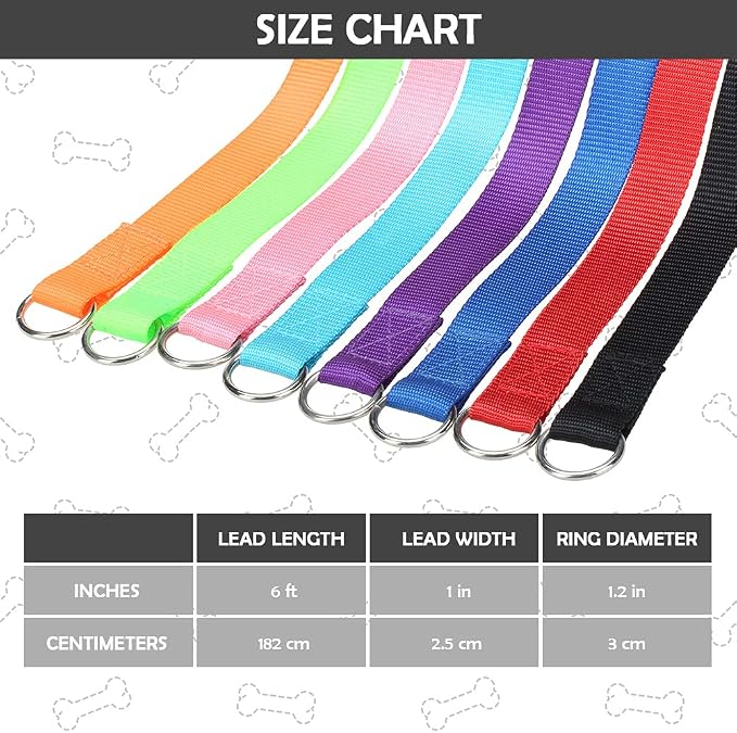 HOMIMP Slip Lead Dog Leash 6 FT- 48 PCS Bulk Colors Kennel Control Leashes for Small Medium Large Dogs Puppy Animal Rescue, Grooming - Heavy Duty Strong Nylon 6 Foot Long for Shelter, Vet, Training