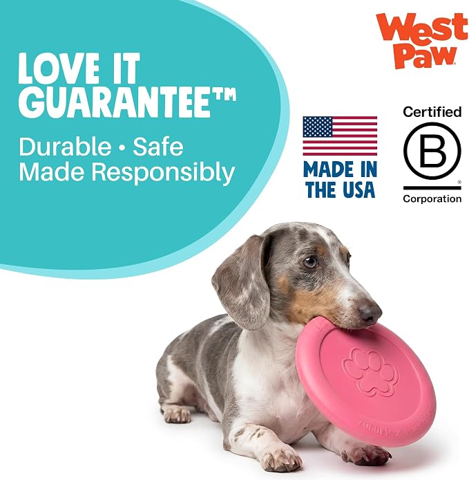 WEST PAW Zogoflex Zisc Dog Flying Disc, High Flying Aerodynamic Disc for Dogs Puppy – Lightweight, Floatable Disc for Fetch, Tug of War, Catch, Play – Doubles as Food/Water Bowl, Large 8.5", Geranium