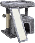 Small Cat Tree for Indoor Cats, Cat Tower with Scratching Post and Board, Cat House with Perch for Kitten, Stable Condo and Stand (Light Grey)