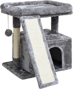 Small Cat Tree for Indoor Cats, Cat Tower with Scratching Post and Board, Cat House with Perch for Kitten, Stable Condo and Stand (Light Grey)