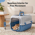 DUMOS 23" Hard-Sided Pet Carrier for Small Dogs & Cats, Airline Approved Travel Crate with Enhanced Security Latches, Front & Top Load Wire Door, Food Bowl for Traveling, Hiking, Camping, Blue
