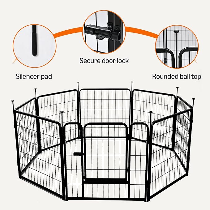 Amazon Basics Dog Playpen, 8 Panels Metal Fence with Door, Foldable for Indoor and Outdoor Use, Suitable for Small to Medium Sized Dogs, 24 Inch Height, Black