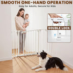 Mumeasy 150" Extra Wide Baby Gate, Play Yard Long Dog Gate for Doorways | Pet Gate Auto Close Walk Thru Door, Adjustable Large Child Safety Fence Gate for House Fireplace Outdoor,6 Metal Panels,White