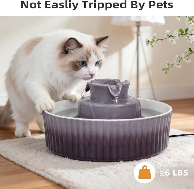 Ceramic Cat Water Fountain, 2.1L/71oz Cupcake Pet Water Fountain | Gradient Purple Automatic Pet Water Fountain For Cats & Dogs, Double Filtration, Easy To Clean, 360° Circulating Water Design