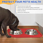 SMILOOL Silicone Pet Food Mat with Raised Edge for Food and Water Bowl, Dog Feeding Mats, Cat Food Trays for Floor Waterproof, Rubber Tray for Dogs and Cats, 22 x 14 x 0.8 Red