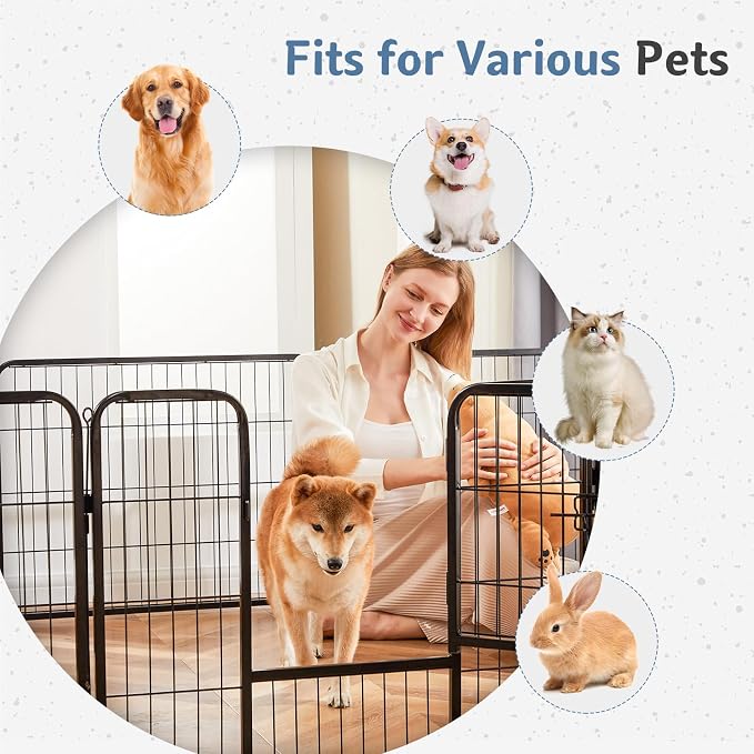 DUMOS Dog Playpen Indoor, Metal 40 Inch 48 Panels Foldable Pet Fence with Door, Outdoor Small Medium Large Dog Puppy Portable Exercise Play Pen for RV Camping, Trips, Play Yard