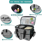 PetAmi Dog Travel Bag Organizer, Pet Travel Kit with 2 Food Containers & 2 Collapsible Dog Bowls, Pet Supplies Tote with Luggage Sleeve, Weekend Road Trip Camping Essentials, Stripe Black, Medium