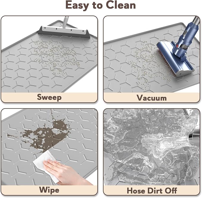 Garoopion Silicone Cat Litter Mat 24×16 inch, Easy to Clean, Gray | Waterproof Silicone Mat with Raised Edges, Catch Litter, Protect Floor from Urine, Multi-Use for Dog/Sink/Kitchen/Boots