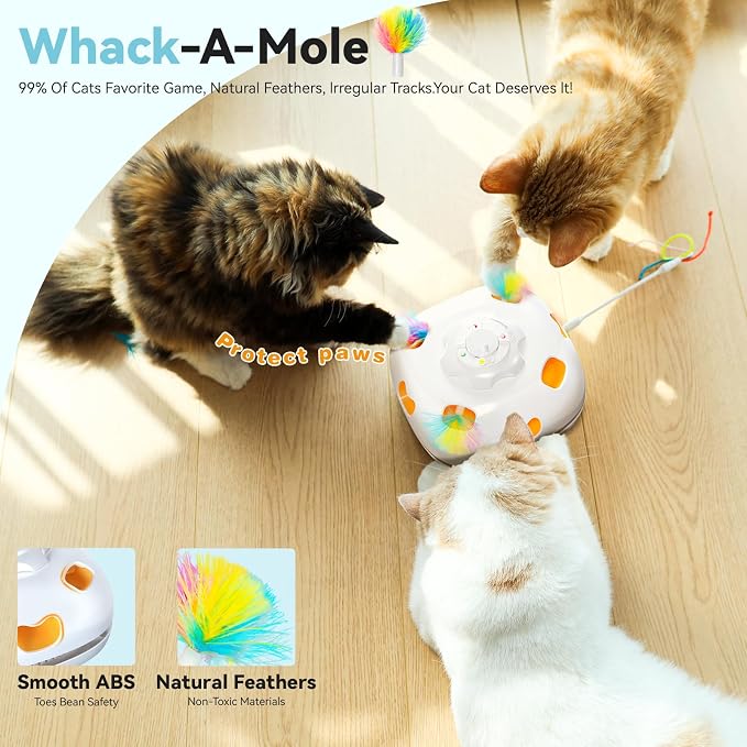 ORSDA Interactive Cat Toys for Indoor Cats, 5-in-1 Hide and Seek Kitten Toys, Interactive Automatic Rechargeable Electric,Whack-A-Mole Exercise Kicker Toy for Indoor Cats