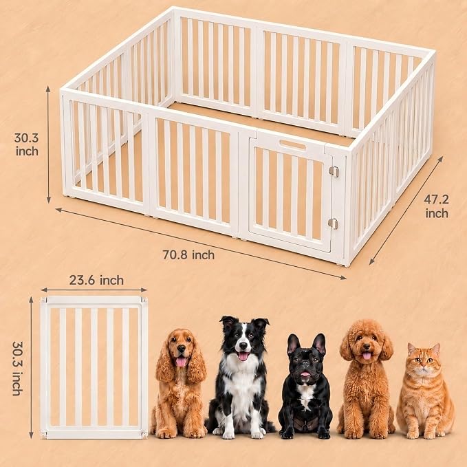 EVERFRONT Dog Playpen with Door - Dog Pen Indoor - Easy Assemble Dog Play Pen - Puppy Playpen, Cat Playpen, Small Animal Playpen, Dog Play Pen Indoors (White, 30", 10 Panels)