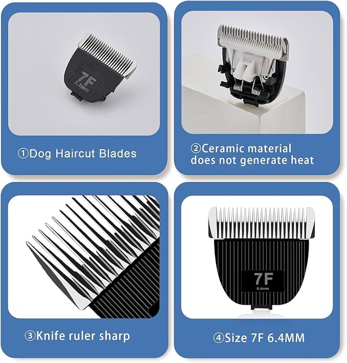 Replacement Blade for nebot P1 Pro Pet Grooming Kit & Vacuum,Size-7F | Cut Length 1/8"(3.2mm),Made of Ceramic Blade & Stainless Steel Blade,2 Pack