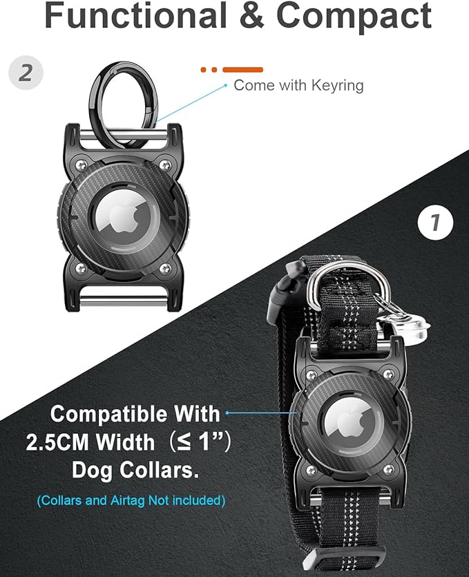 ONEONTA Airtag Dog Collar Holder | Airtag Dog Waterproof - Airtag Holder for Dog Collar with Removable Metal Loop, Sturdy TPU, Lightweight, Compact Size, Fits 1" Width Collar