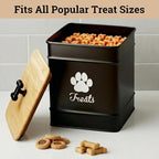 Dog Treat Container Airtight, 6"W x 8"H, Powder Coated, 12 Cup Capacity | Fits All Popular Treats, 12 Cup Capacity, Airtight Bamboo Lid, Easy Open Lid, Dent-Resistant Durable Metal Bone-Shaped Handle