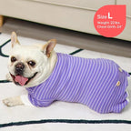 KYEESE Dog Pajamas Soft 4 Legs Doggie Jammies Striped Dog PJS Pet Jumpsuit Lightweight Puppy PJS Clothes Breathable Pajamas Stretchable Outfit Cozy Onesie Sleepwear for Summer,Purple Striped, Small