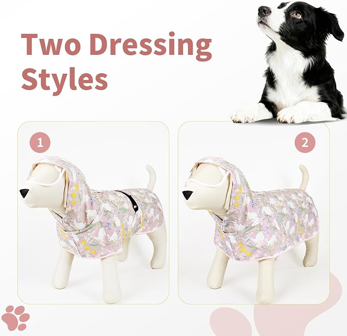 Dog Raincoat,Dog Rain Jacket Poncho with Hood and Leash Hole(Rabbit,3XL) | Windproof,Waterproof,Leash Loop,Adjustable,Rabbit Design
