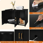 Dwanton Litter Box Enclosure, Cat Litter Box Furniture Hidden, with Scratching Mat, Wooden Cat Washroom Indoor, 31.5" L x 19.7" W x 21.7" H, Black