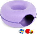 Cat Tunnel Bed for Indoor Cats with 3 Toys, Scratch Resistant Detachable and Washable Large Donut Cat Bed, Available in All Seasons (Purple, L(24x24x11))