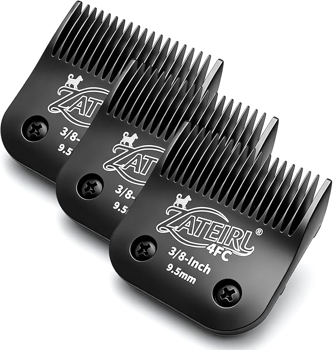 Size 4FC Detachable Pet Grooming Clipper Blade with Steel Cutter, 3/8 Inch (9.5 mm) Cut Length, Black, Compatible with Andis, Oster A5, Wahl KM10, 3 Pack