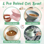Hushee 4 Pcs Ceramic Raised Cat Food Bowls Elevated Tilted Dish Anti Vomiting Food or Water Bowls Pet Supplies