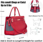 Fashion Pet Carrier Dog Cat Carrier Purse Soft-Sided Leather Handbag Pet Tote Bag for Small Dogs Puppy and Cats TSA Airline Approved (Red)
