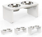 Elevated Dog Bowls, Waterproof Raised Dog Bowl for Medium Dogs, HIPS Poly Lumber Stand with 2 Stainless Steel Bowls, Indoor & Outdoor Use (7'' Tall-40 oz Bowl, White)