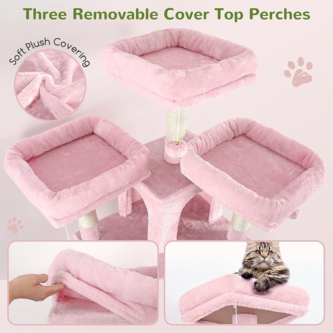 Globlazer Big Cat Tower for Indoor Cats, 68 inch Cat Tower for Multiple Adult Cats XL Cat Tree with Scratching Post, 3 Perches, 2 Condos, 2 Basket, Removable Pet Bed, F68B, Pink