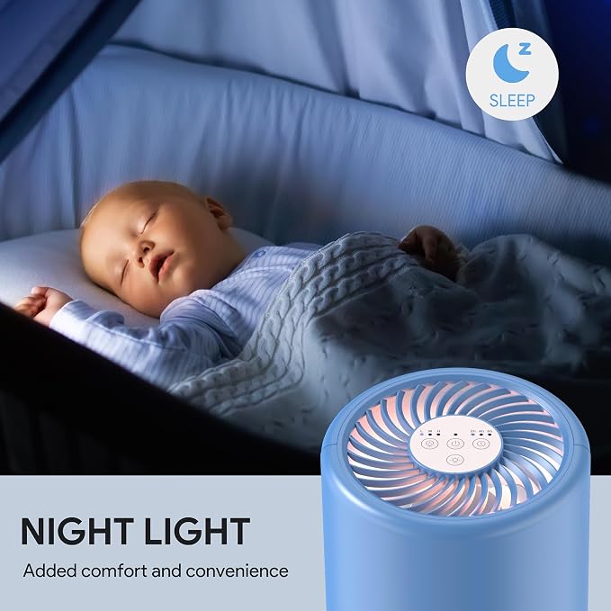 FULMINARE Air Purifiers for Home Bedroom H13 HEPA Air Filter | 360° Intake for Pet Hair, Smoke, Odors , 3 Speeds, Timer, 24dB, Small Mini Air Purifier with Night Light,Deep Blue