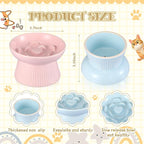 Layhit 2 Pack Raised Slow Feeder Cat Bowls Ceramic Elevated Cat Food Bowls Anti Vomiting Slow Feeder for Dog and Kitten for Dry and Wet Food(Blue, Pink)