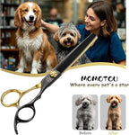 7'' Thinning Dog Grooming Scissors with Decorative Screw Sharp and Durable Black and Gold 440C Stainless Steel Dog Thinner Shears Easy Use for Groomers and Beginners