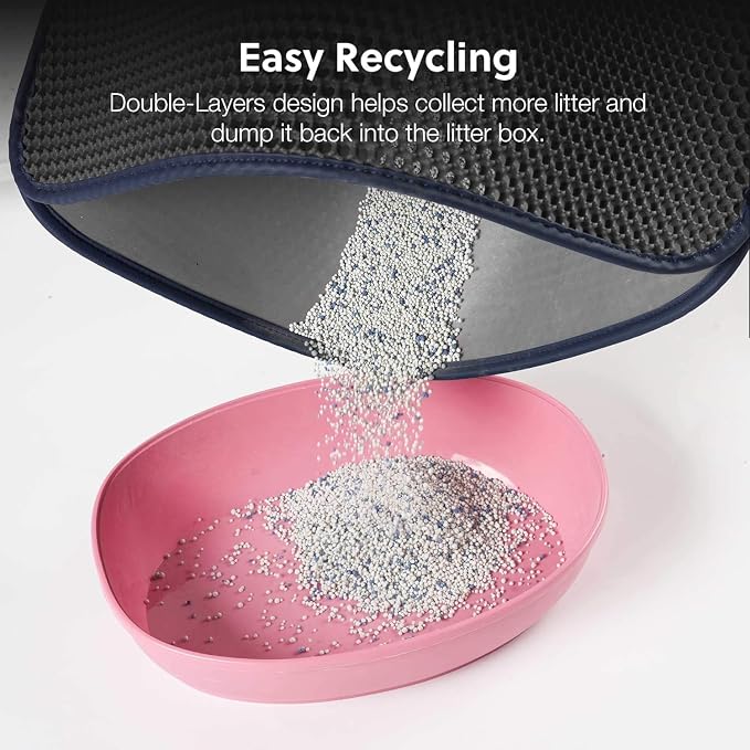 Cat Litter Mat, Kitty Litter Trapping Mat, Honeycomb Double Layer Mats, No Phthalate, Urine Waterproof, Easy Clean, Scatter Control, Catcher Litter Tray Box Rug Carpet