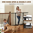 Mumeasy 29.7-57" Extra Wide Baby Gate,Dog Gate Indoor for Doorways & Stairs | No Drilling Pressure Mounted Pet Gate for Dogs Outdoor, Auto Close Easy Walk Thru Child Safety Gate for Hallways, House,Black