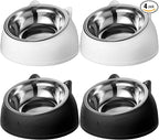Irenare Elevated Cat Bowls 4 Pack, Stainless Steel Slanted Food Dishes 7oz, Raised Pet Bowls for Cats Small Breeds, Ergonomic Kitten Puppy Feeding Set for Digestion Health Easy Clean