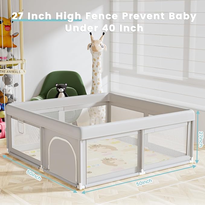 Hiaksedt 50 x 50 inch Baby Playpen with Mat | Small Playpen for Babies and Toddlers Baby Fence Playards