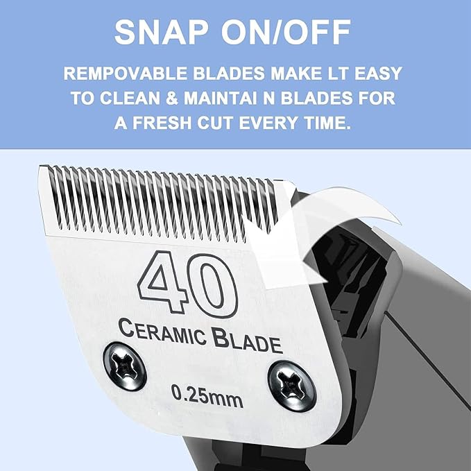 #40 Blade Dog Grooming Blades Compatible with Andis/Wahl/Oster Clippers | Dog Clipper Blade,,Detachable Ceramic Blade & Stainless Steel Blade,Size 40 Cut Length 1/100"(0.25mm) 2Pack