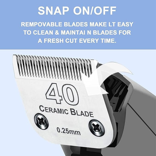 #40 Blade Dog Grooming Blades Compatible with Andis/Wahl/Oster Clippers | Dog Clipper Blade,,Detachable Ceramic Blade & Stainless Steel Blade,Size 40 Cut Length 1/100"(0.25mm) 2Pack