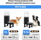 CZPET Elevated Dog Water Bowl Dispenser for Large Dogs (8L+Stand, Black) | With Stainless Steel Bowl Gravity Waterer, Large Capacity and Drinking Area Noise-Free for Pets