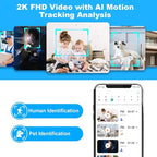 Cloarks 2K Pan/Tilt Security Camera, WiFi Indoor Cameras for Home Security with AI Motion Detection, Pet/Dog/Baby Camera with Phone App, 2-Way Audio, 24/7, Siren, TF/Cloud Storage, 2 Pack