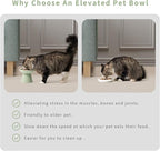 CEEFU 2-Pack Elevated Ceramic Cat Bowls Extra Wide for Food & Water | Anti Vomiting, Whisker Friendly, Shallow Food Dish and Deep Water Bowl, Lead&Cadmium-Free, Raised Height for Cats, Sage Green