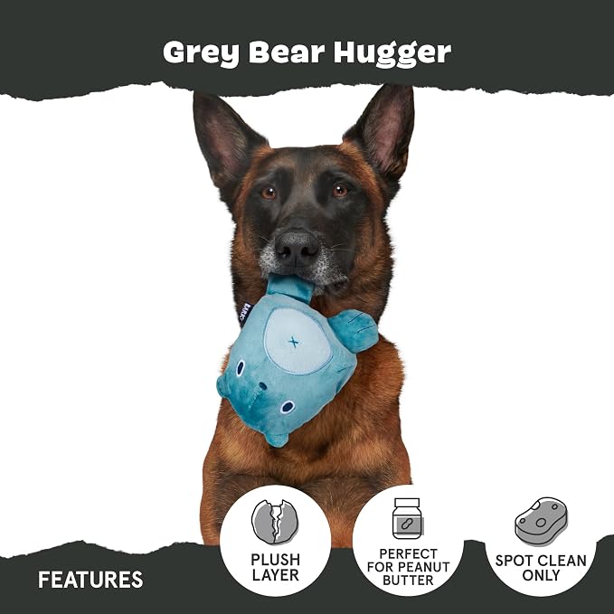 BarkBox Grey Bear Hugger Super Chewer Plush Toy | For Large Breeds - 2-in-1 Plush Exterior Hard Core