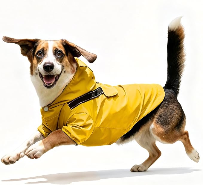 JoyDaog Dog Raincoat with Hood, Waterproof Dog Rain Jacket for Small Dogs | Waterproof dog rain jacket with hood and pockets for rainy walks, outdoor activities and everyday protection,Yellow S