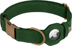 AirTag Dog Collar - Genuine Leather Dog Collar with Apple AirTag Holder and Metal Buckle - Smart GPS Tracking Pet Collars (Dark Green, XL, 20"-25" Neck Fit)