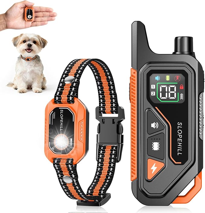SLOPEHILL Mini Shock Collar for Small Dogs 5-30lbs,Featuring No Shock Mode | 4200FT Dog Training Collar with Remote, IPX8 Waterproof e Collar with Beep,Vibration,Safe Shock,Light,No Shock Modes (Orange)